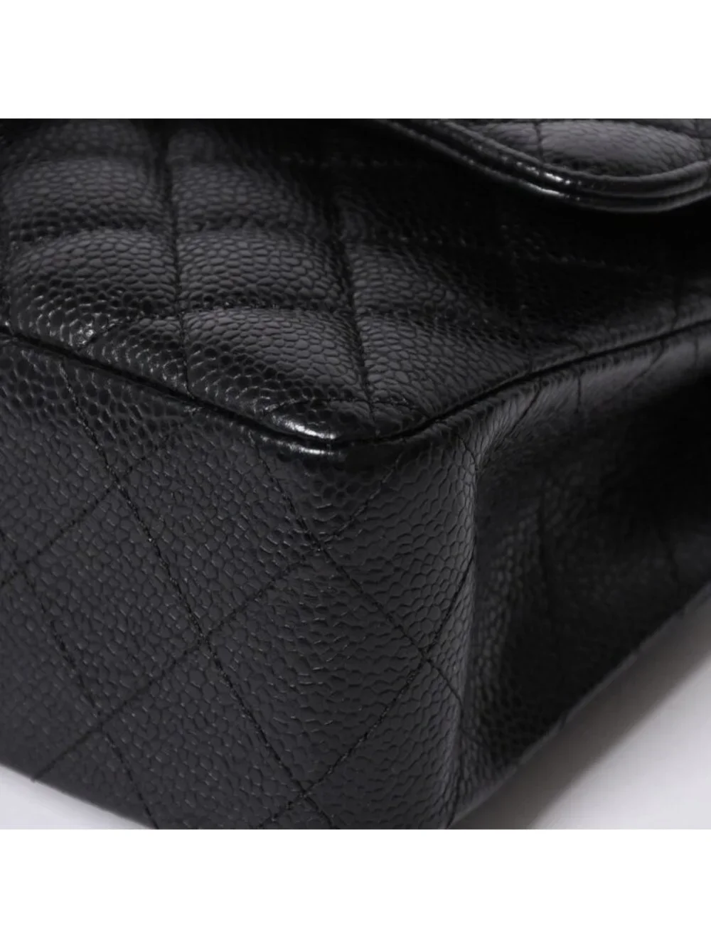 Chanel Quilted 23 Double Flap Chain Shoulder Bag CC Logo Caviar Leather Black